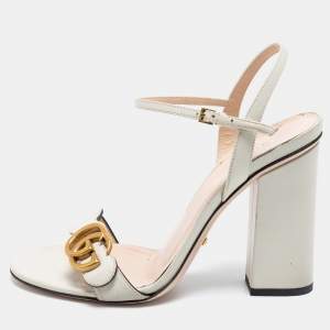 Pre Owned Gucci Off White Leather GG Marmont Ankle Sandals Size 38
