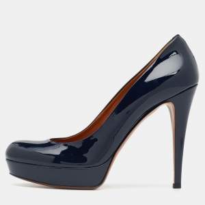 Pre Owned Gucci Black Patent Leather Round Toe Pumps Size 39