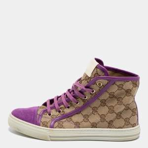 Gucci Beige/Pink GG Canvas And Suede High Top Sneakers Size 37