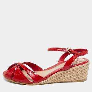 Pre Owned صندل غوتشي إسبادريل بينيلوبي جلد مايكروغوتشيسيما لامع أحمر نعل روكي سير كاحل مقاس 37