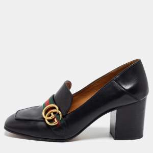 مملوكة مسبقًا Gucci Black Leather Peyton GG Web Detail Pumps Size 41