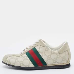Gucci Off-White Guccissima Leather And Suede Web Low Top Sneakers Size 36