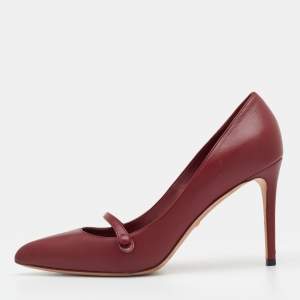 Pre Owned Gucci Dark Red Leather Mary Jane Pumps Size 39