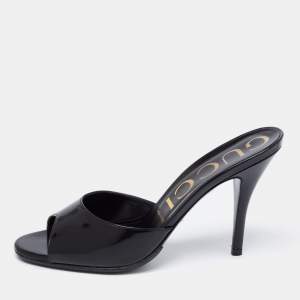 مملوكة مسبقًا Gucci Black Leather Slide Sandals Size 38