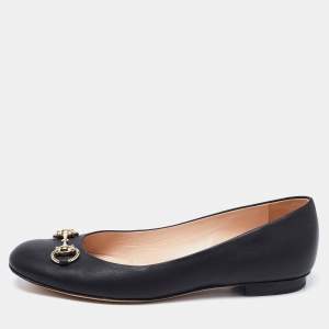 مملوكة مسبقًا Gucci Black Leather Horsebit Ballet Flats Size  37.5