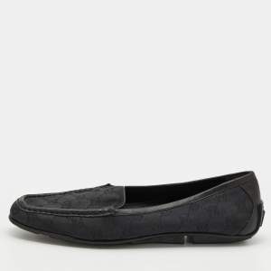 مملوكة مسبقًا حذاء لوفرز غوتشي جلد وكانفاس غوتشيسيما أسود سليب أون مقاس 39