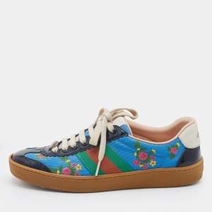 Gucci Multicolor Floral Embroidered Fabric And Patent Leather Web Detail Low Top Sneakers Size 37
