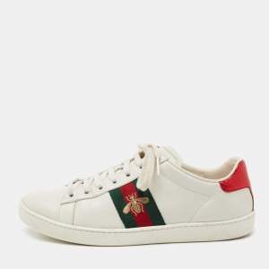 Gucci White Leather And Python Embossed Leather Ace  Sneakers Size 38