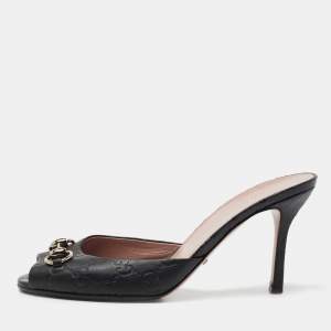 Gucci Black Guccissima Leather Horsebit Slide Sandals Size 39
