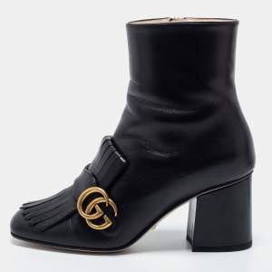 Pre Owned Gucci Black Marmont Leather Ankle Boots Size 37