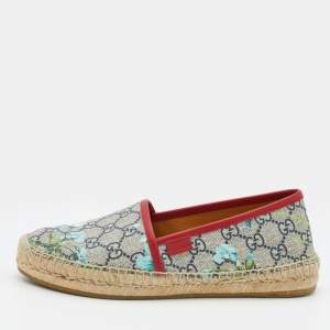Pre Owned Gucci Beige/Red GG Supreme Canvas Blooms Espadrille Flats Size 36.5
