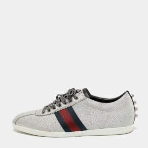 Gucci Silver Glitter Bambi Web Low-Top Sneakers Size 40