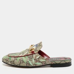 مملوكة مسبقًا Gucci Beige/Brown GG Supreme Canvas Tian Princetown Flat Mules Size 35