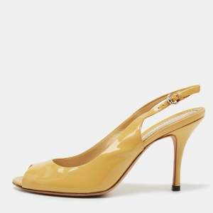 Gucci Yellow  Patent Leather  Peep Toe Slingback Pumps Size 36