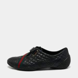 Gucci Black Quilted Leather Web Low Top Sneakers Size 36
