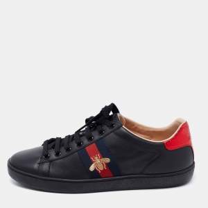 Gucci Black Leather Ace Low Top Sneakers Size 38