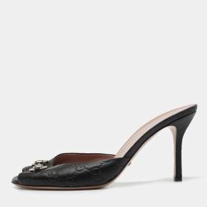 Gucci Black Guccssima Horsebit Hollywood Slide Sandal Size 39.5