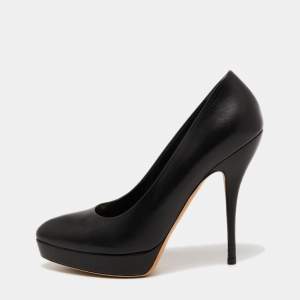 Pre Owned Gucci Black Leather Pointed Toe Pumps Size 38.5