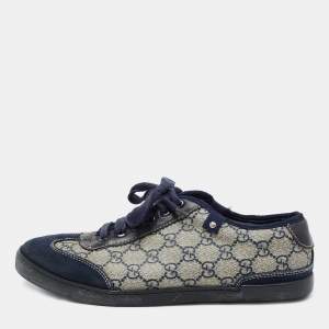 Gucci Navy Blue/Beige GG Supreme Canvas and Suede Low Top Sneakers Size 41