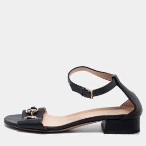 Gucci Black Leather Horsebit Ankle Strap Sandals Size 36