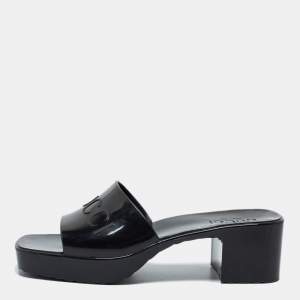 مملوكة مسبقًا Gucci Black Logo Rubber Slide Block Heel Sandals Size 38