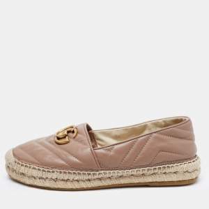 مملوكة مسبقًا Gucci Beige Quilted Leather GG Marmont Espradrille Flats Size 36