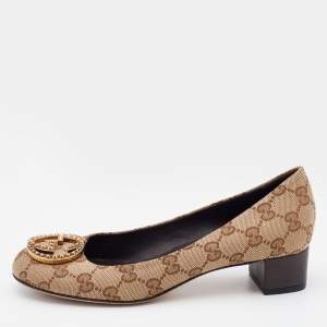 Pre Owned Gucci Beige GG Canvas G Interlocking Pumps Size 35
