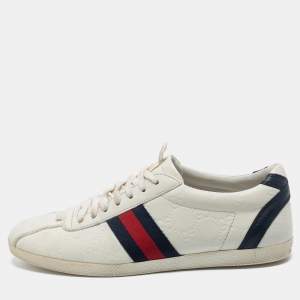 Gucci White Guccissima Leather Web Detail Low Top Sneakers Size 38