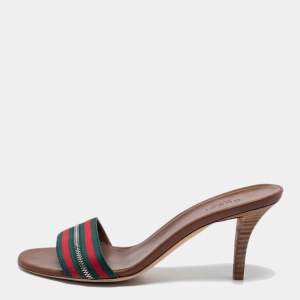 Gucci Tricolor Zip Web Canvas Slide Sandals Size 37