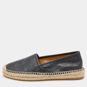 Gucci Black Guccissima Leather Pilar Espadrille Flats Size 38.5