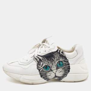 Gucci White Leather Mystic Cat Rhyton Low Top Sneakers Size 37