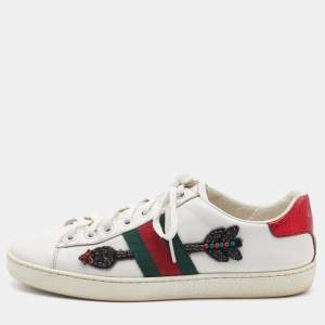 Gucci White Leather Arrow Embellished Ace Low Top Sneakers Size 37