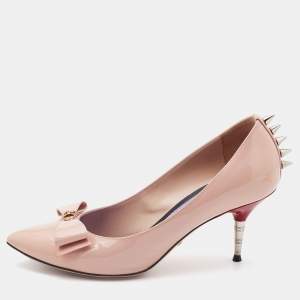 Pre Owned Gucci Light Pink Patent Leather Sadie Spike Accents Pumps Size 37