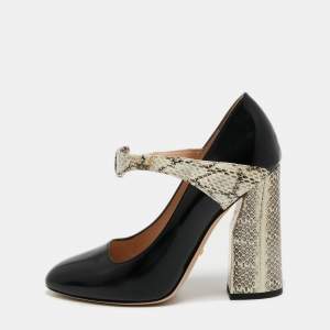 Gucci Tricolor Leather and Snakeskin Nimue Mary Jane Pumps Size 37