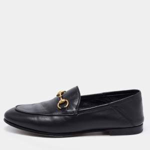 Pre Owned Gucci Black Leather Brixton Horsebit Slip On Loafers Size 35.5