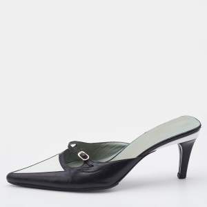 Gucci Black/White Leather Pointed Toe Mules Size 38.5
