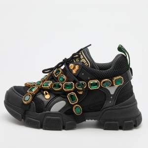 Gucci Black Mesh and Leather Flashtrek Chunky Sneakers Size 36