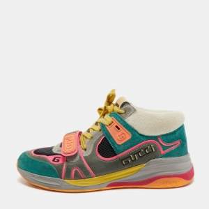 Gucci Multicolor Mesh and Suede Ultrapace Mid Top Sneakers Size 37.5  