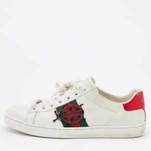 Gucci White Leather Ace Ladybug and Pineapple Low Top Sneakers Size 37.5