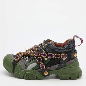 Gucci Multicolor Mesh and Leather Flashtrek Chunky Sneakers Size 38