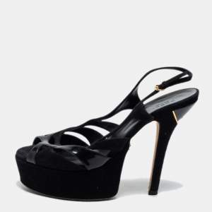 Gucci Black Suede Peep Toe  Platform Sandals Size 41