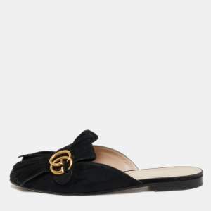 Gucci Black Suede Double G Logo Mules Size 39