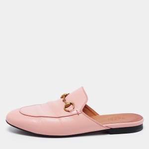 مملوكة مسبقًا Gucci Light Pink Leather Princetown Mules Size 37.5