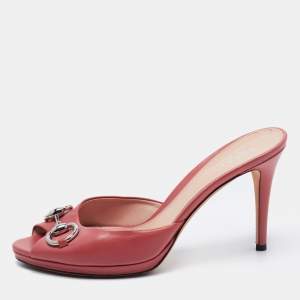 Gucci Pink Leather Hollywood Slide Sandals Size 39