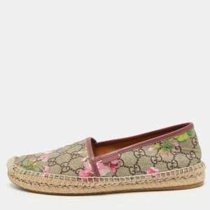 Gucci Brown/Beige Floral Print GG Supreme Canvas Espadrille Flats Size 38