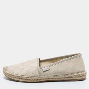 Pre Owned Gucci Cream GG Canvas Espadrilles Flats Size 37.5