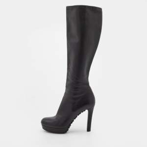 Pre Owned Gucci Black Leather Knee Length Boots Size 38