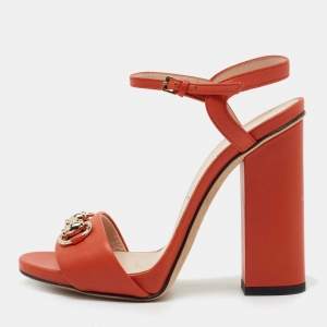 Pre Owned Gucci Orange Leather GG Claudie  Sandals Size 35.5