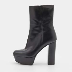 Pre Owned Gucci Black Leather Platform Ankle Length Boots Size 38