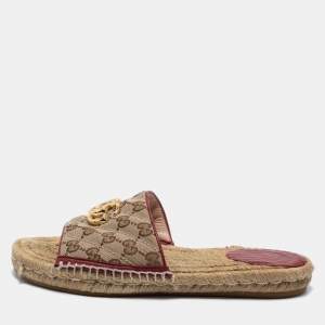 Gucci Beige Canvas GG Espadrilles Flat Sandals  Size 39